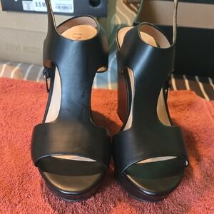 INC International Concepts Black T-Strap Open-Toe Platform Heels